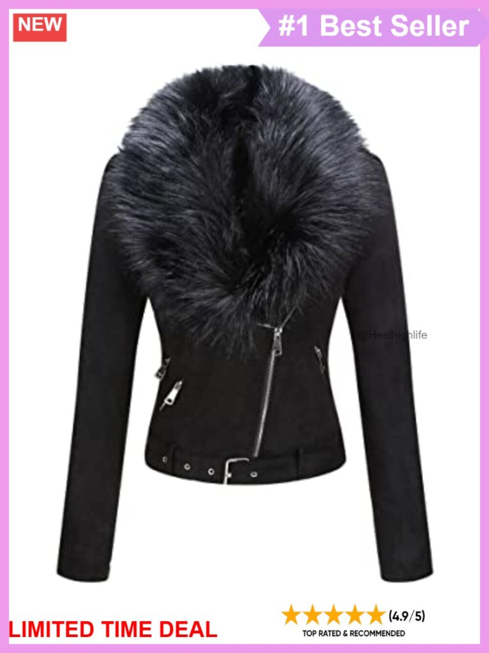 Faux Suede Moto Biker Jacket Sherpa-Lined Full Zip Coat